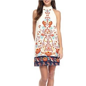 Mock neck boarder print dress